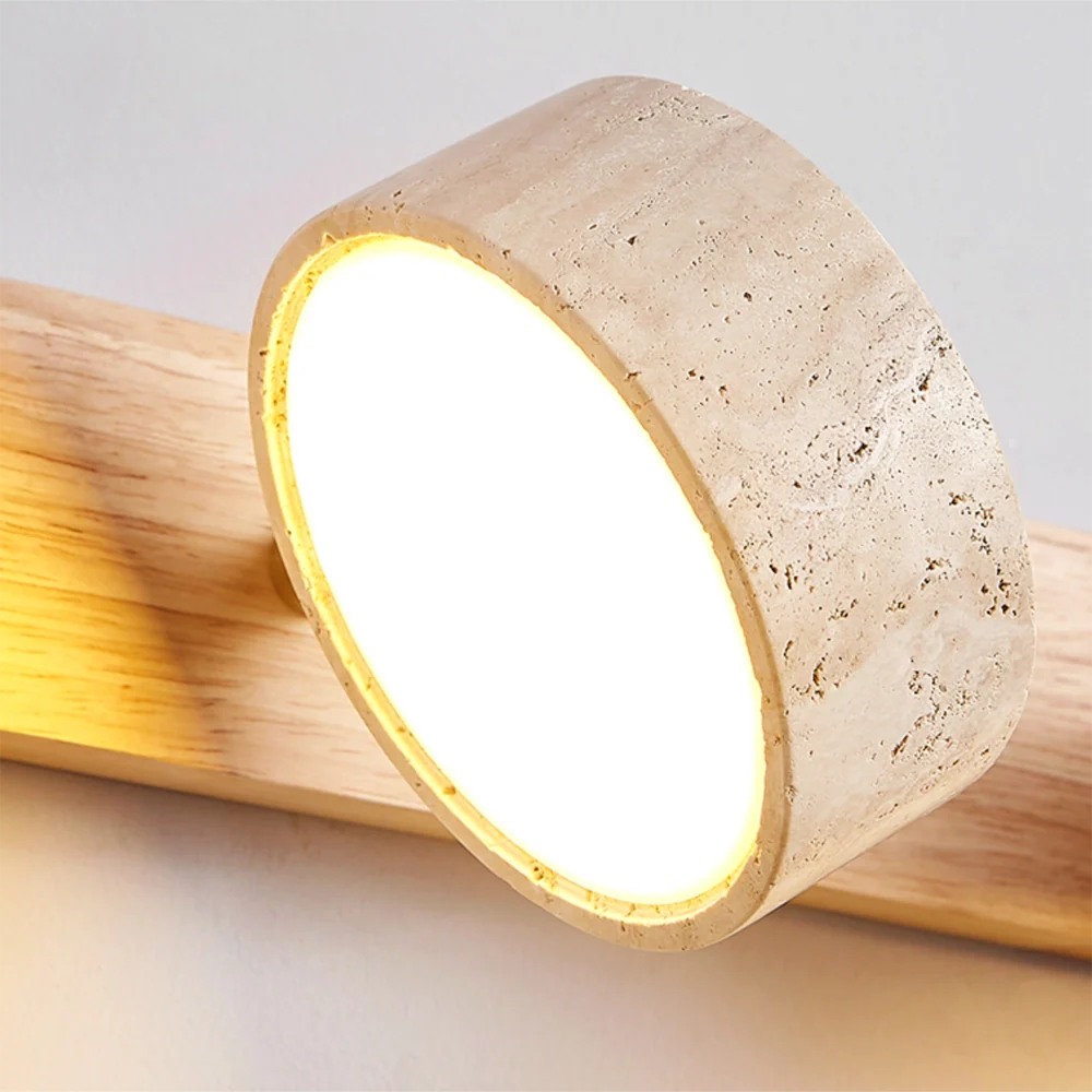Applique Elias LED Réglable Bois & Travertin, Style Rustique