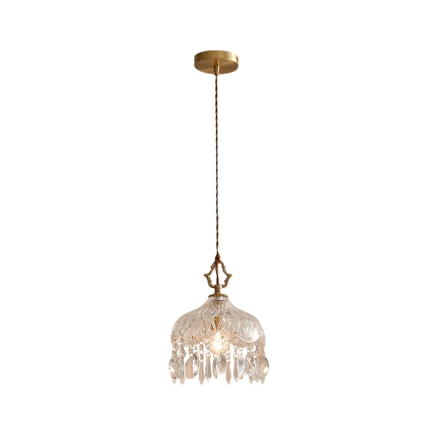 Suspension Vintage en Verre Sculpté et Laiton – E27
