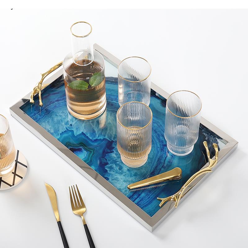 Plateau Décoratif en Agate Bleue – Luxe Naturel pour Vos Moments de Dégustation
