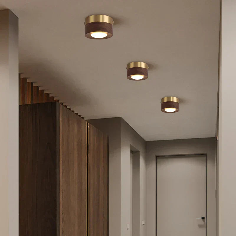 Plafonnier LED Bois Noyer, Spot Réglable, Ø100mm
