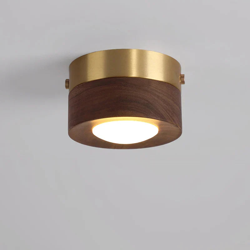 Plafonnier LED Bois Noyer, Spot Réglable, Ø100mm