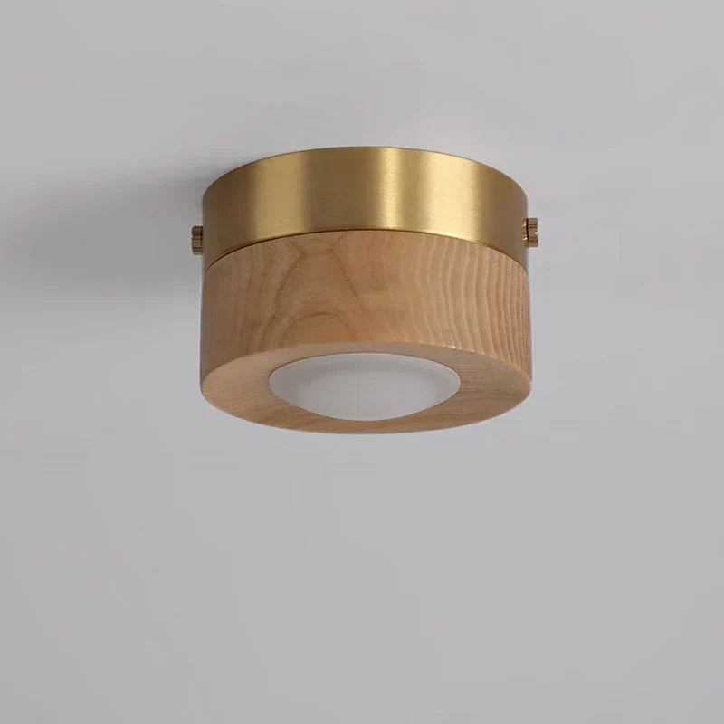 Plafonnier LED Bois Noyer, Spot Réglable, Ø100mm