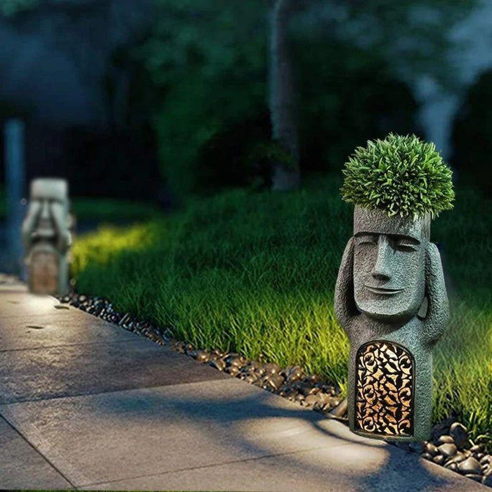 Pot de Fleurs Sculpture avec Lumière Solaire LED pour Jardin