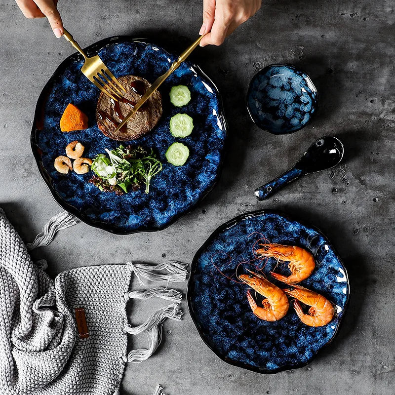 Ensemble de Dîner 10 Pièces Blue Nebula – Élégance Céleste pour Vos Repas Quotidiens
