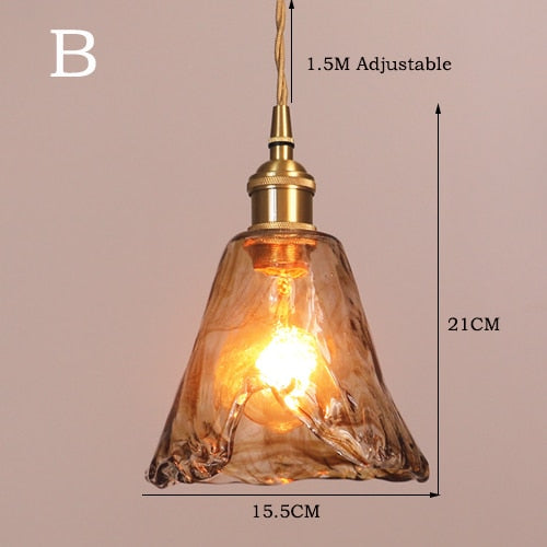 Suspension Moderne en Laiton et Verre Ambré