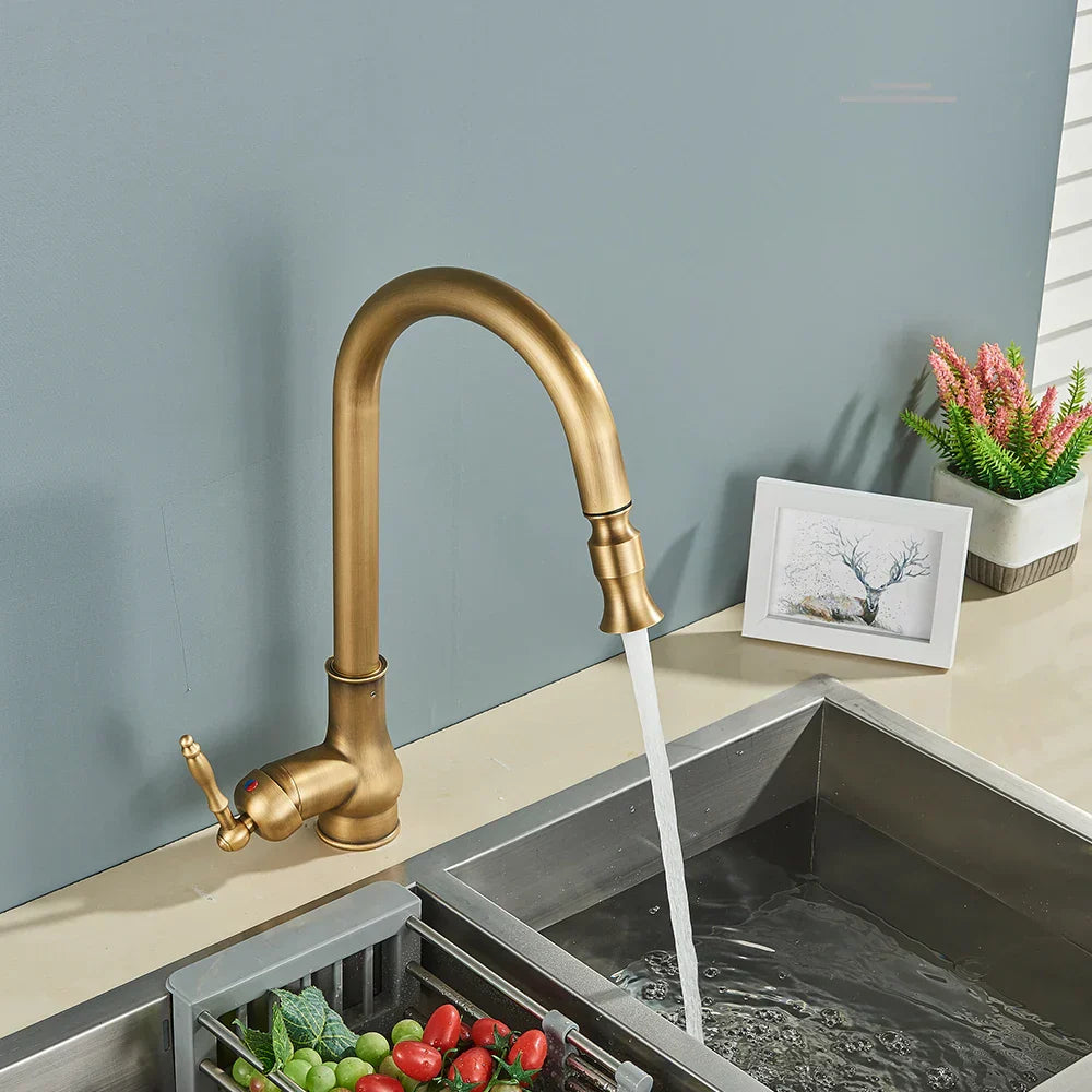 Robinet Cuisine Vintage, Laiton Antique, Bec Pivotant