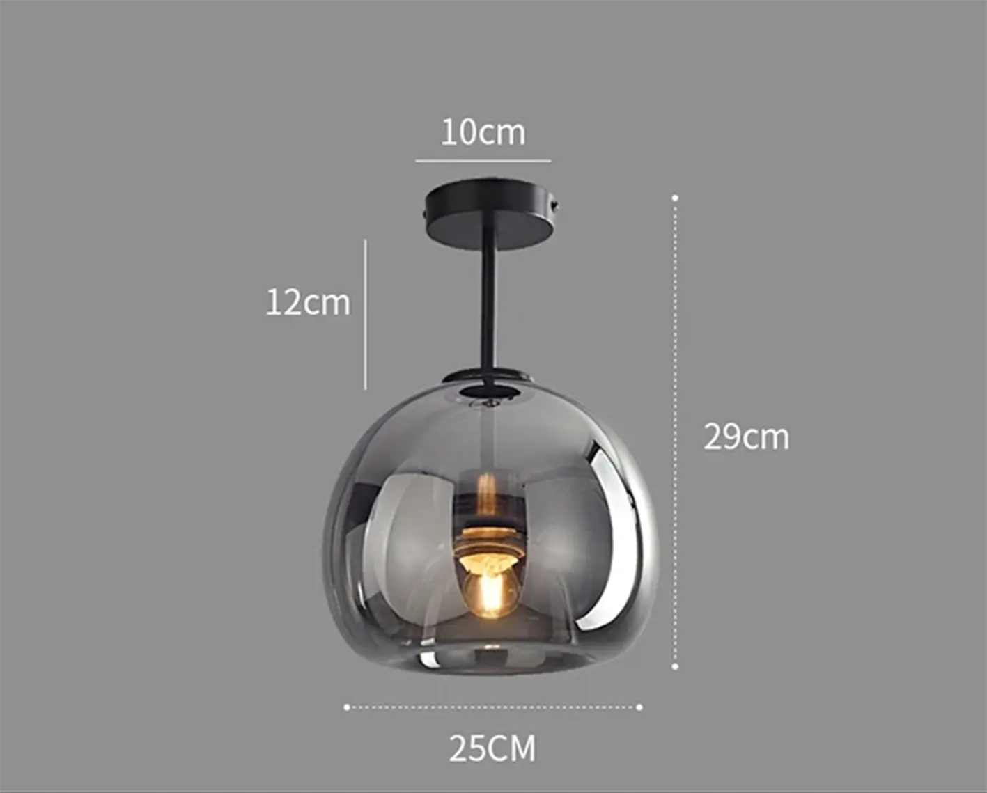 Plafonnier Moderne en Verre Transparent Doré ou Noir