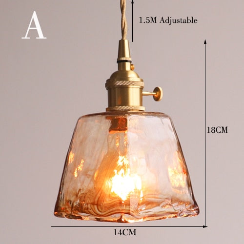 Suspension Moderne en Laiton et Verre Ambré
