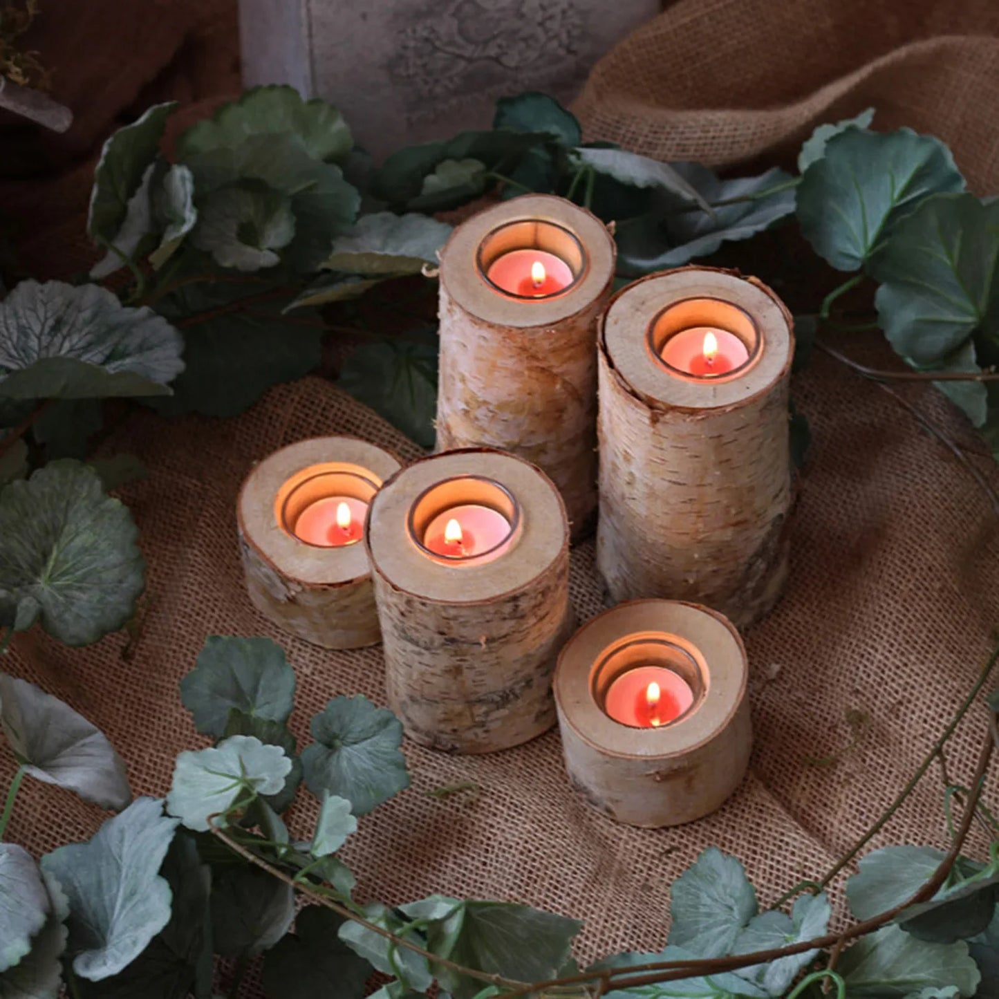 Support de Bougie Nature en Bois de Bouleau – Élégance Rustique et Chaleur Authentique