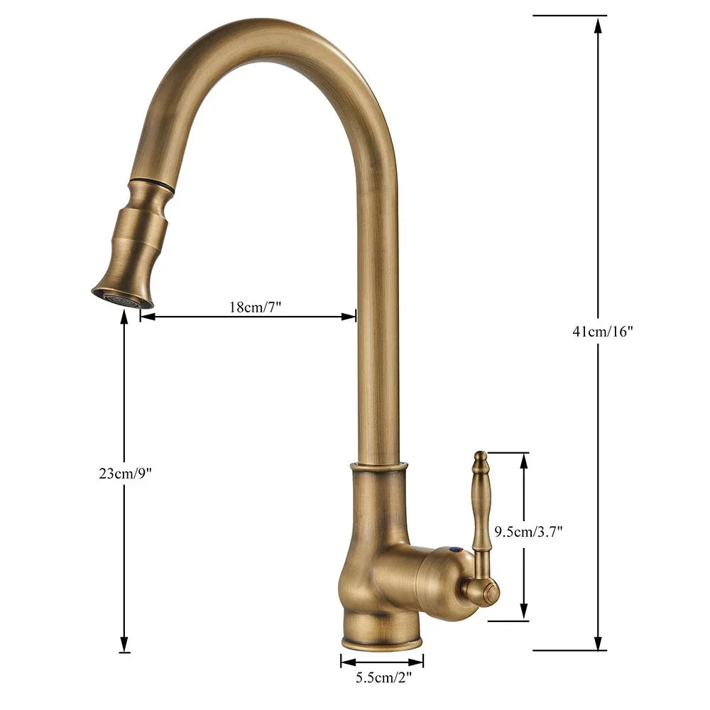 Robinet Cuisine Vintage, Laiton Antique, Bec Pivotant