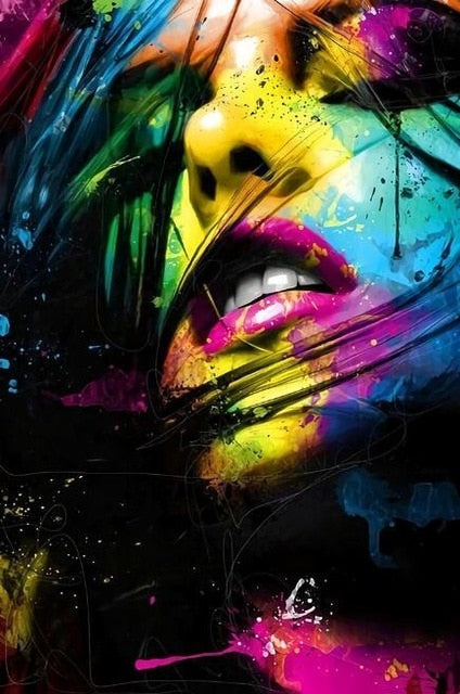 Toile Portrait Femme Abstraite - Art Moderne Graffiti