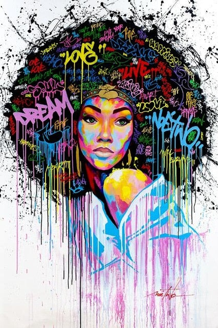 Toile Portrait Femme Abstraite - Art Moderne Graffiti