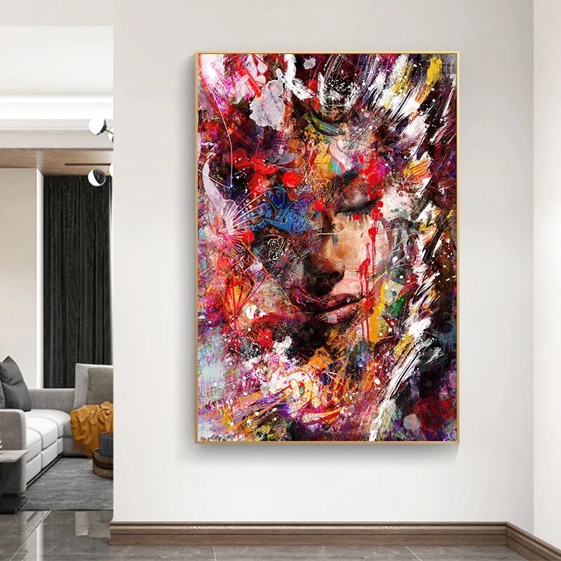 Toile Portrait Femme Abstraite - Art Moderne Graffiti