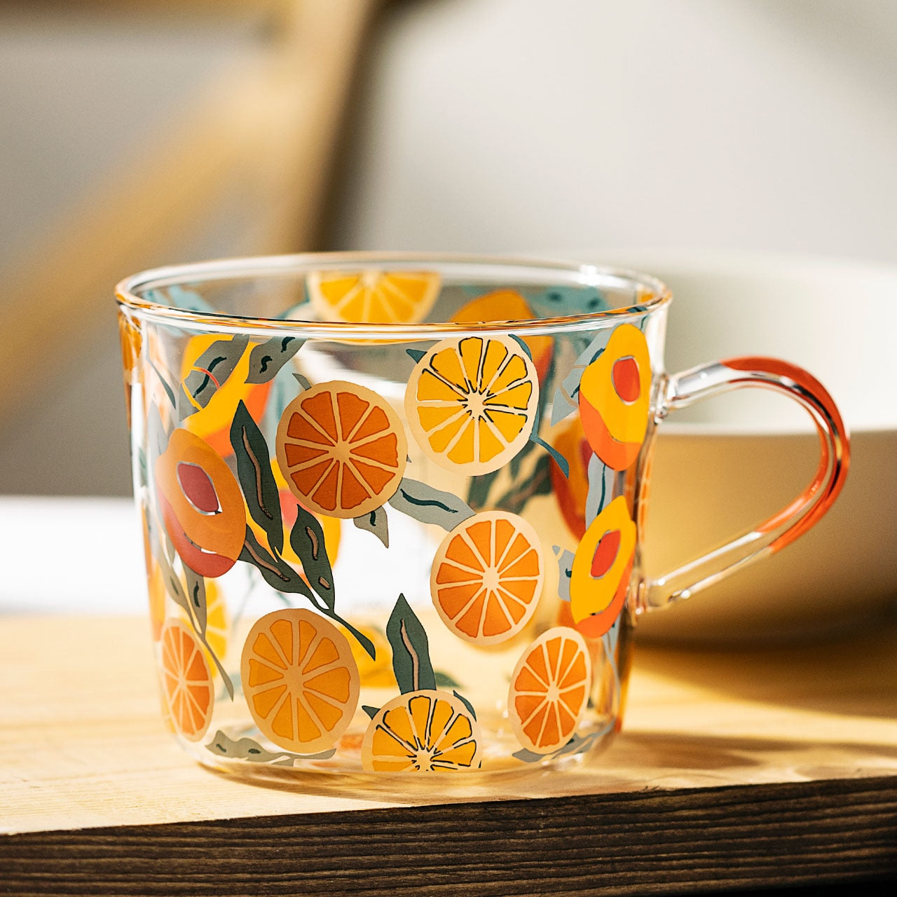 Tasse en Verre Imprimée 500 ml – Motifs Cactus ou Pêche avec Échelle de Mesure