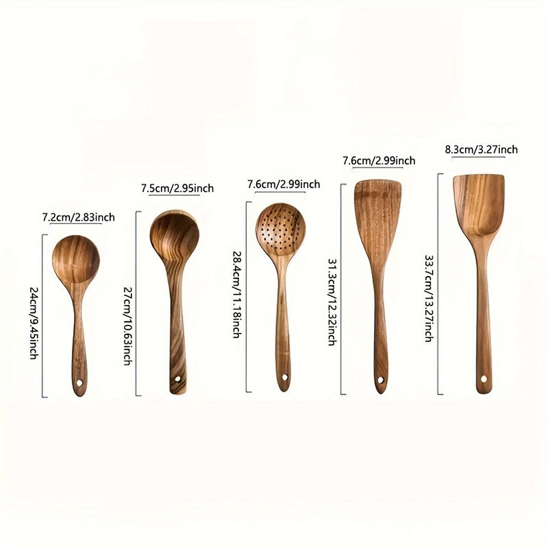 Set d'Ustensiles de Cuisine en Bois – 5 Pièces Élégantes et Durables NordicChef