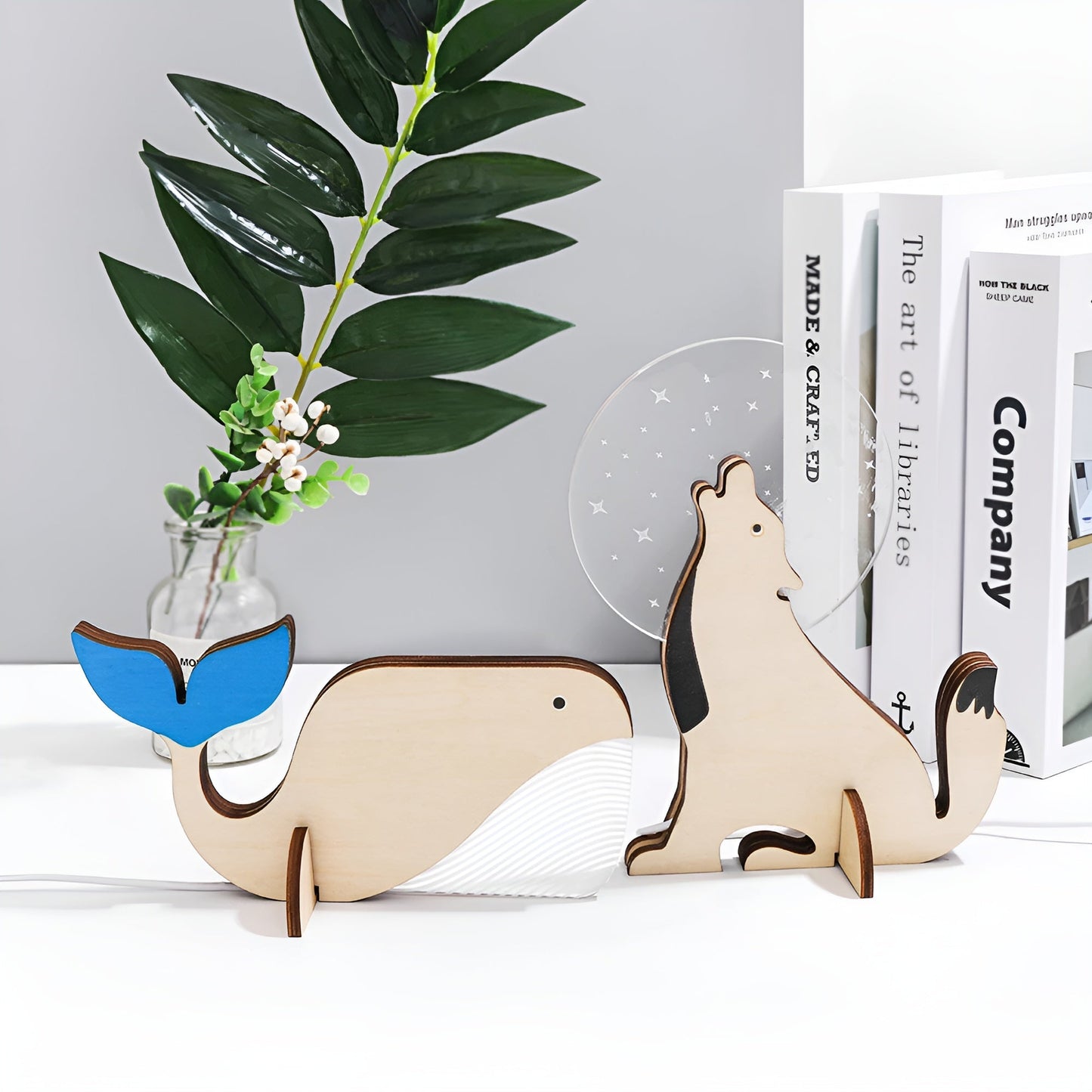 Wildlife Lampe - Lampe de Table LED en Bois et Acrylique avec Design Animal