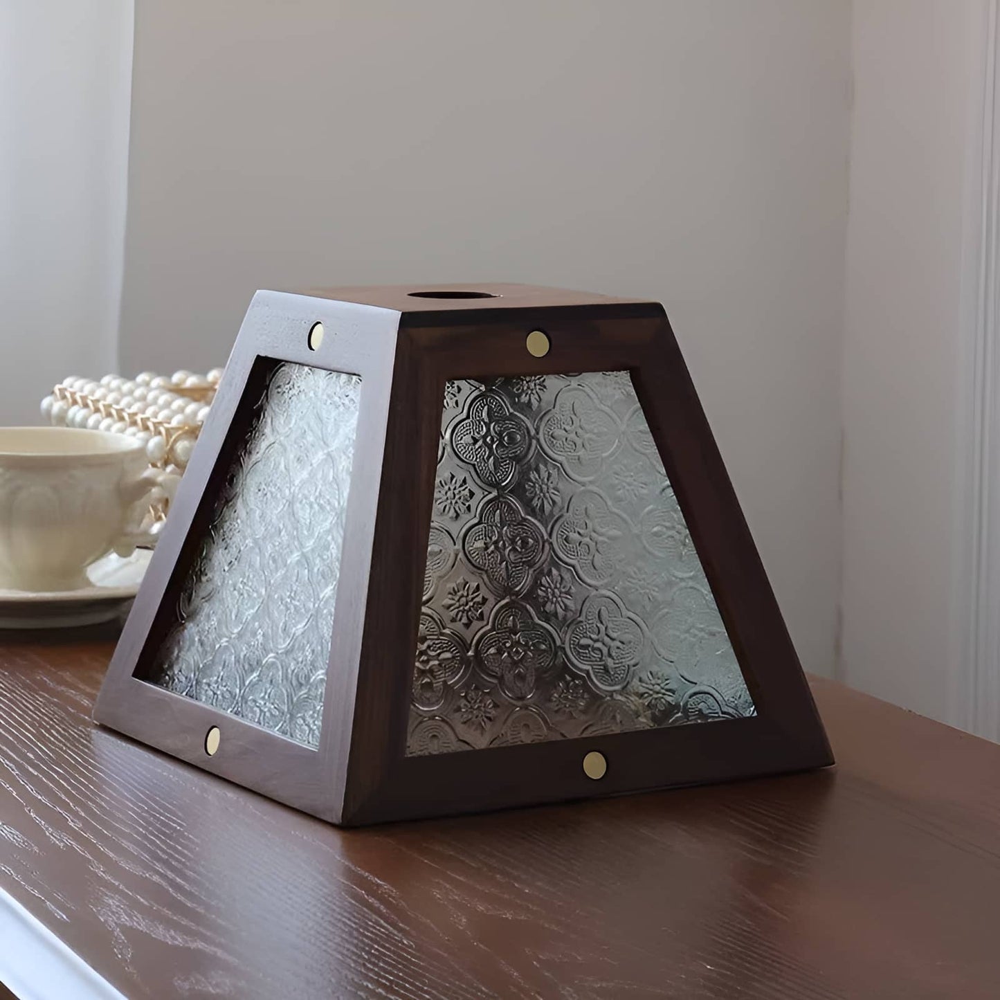 Plafonnier Rustique Bois et Verre Coloré Style Industriel