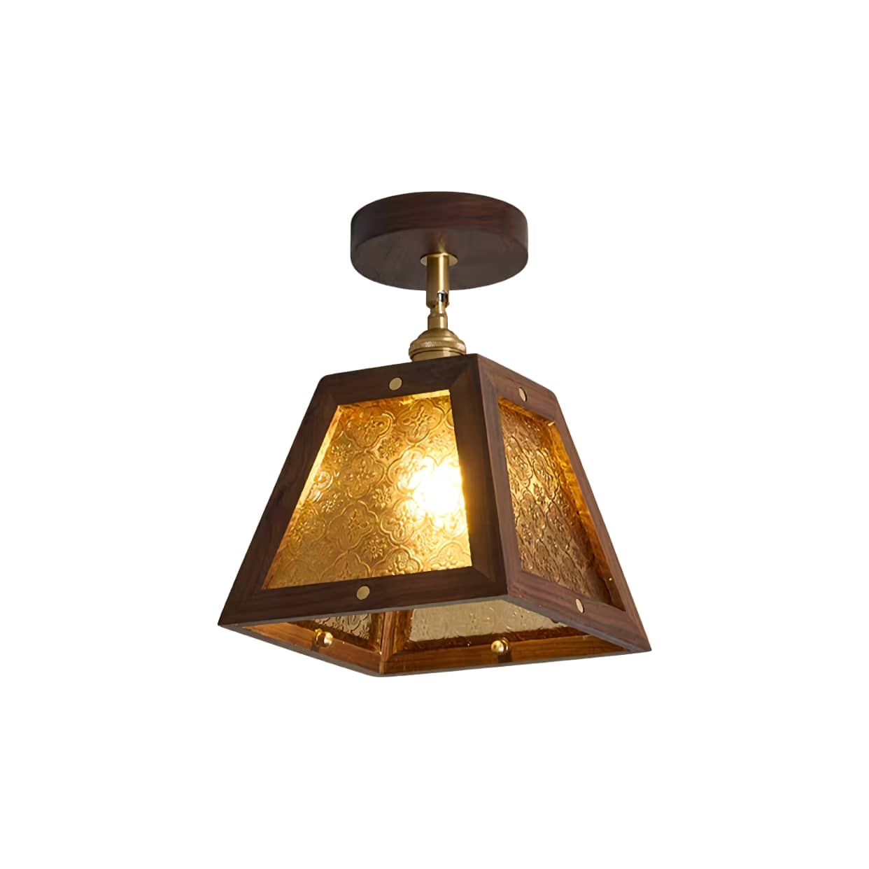Plafonnier Rustique Bois et Verre Coloré Style Industriel