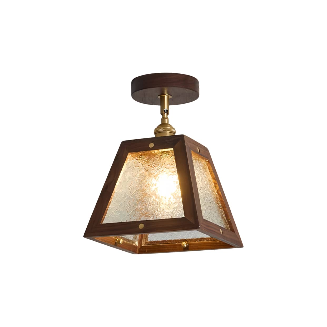Plafonnier Rustique Bois et Verre Coloré Style Industriel