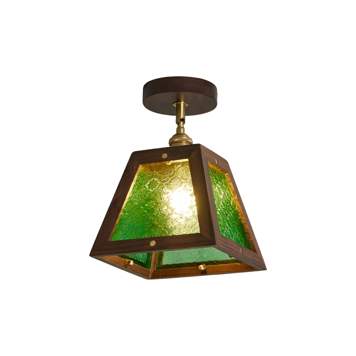 Plafonnier Rustique Bois et Verre Coloré Style Industriel
