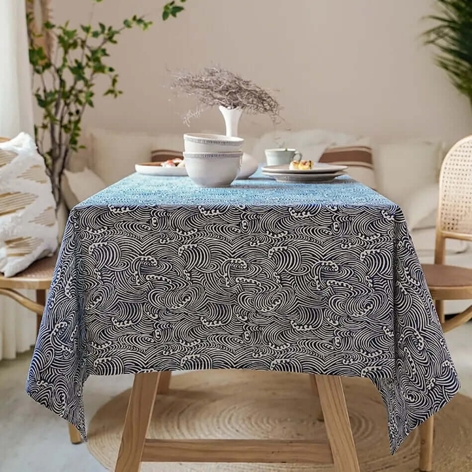 Nappe Rectangulaire en Lin – Élégance Japonaise pour une Table Raffinée