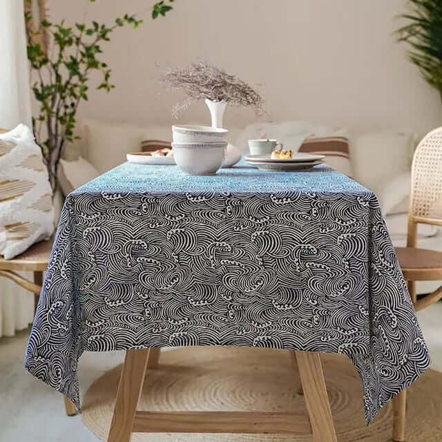 Nappe Rectangulaire en Lin – Élégance Japonaise pour une Table Raffinée