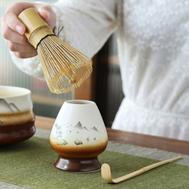 Kit Cérémonie Matcha Japonais – 4 Pièces en Bambou & Céramique