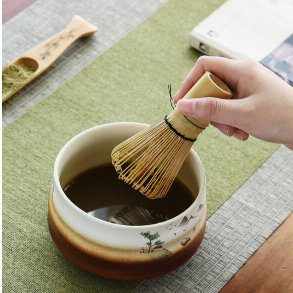 Kit Cérémonie Matcha Japonais – 4 Pièces en Bambou & Céramique