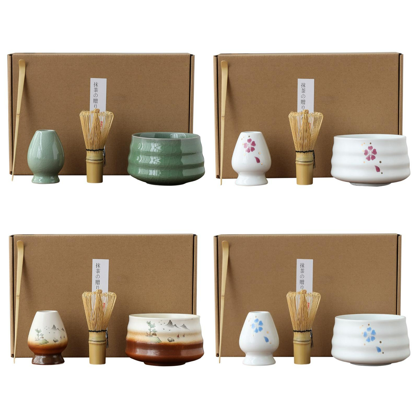 Kit Cérémonie Matcha Japonais – 4 Pièces en Bambou & Céramique