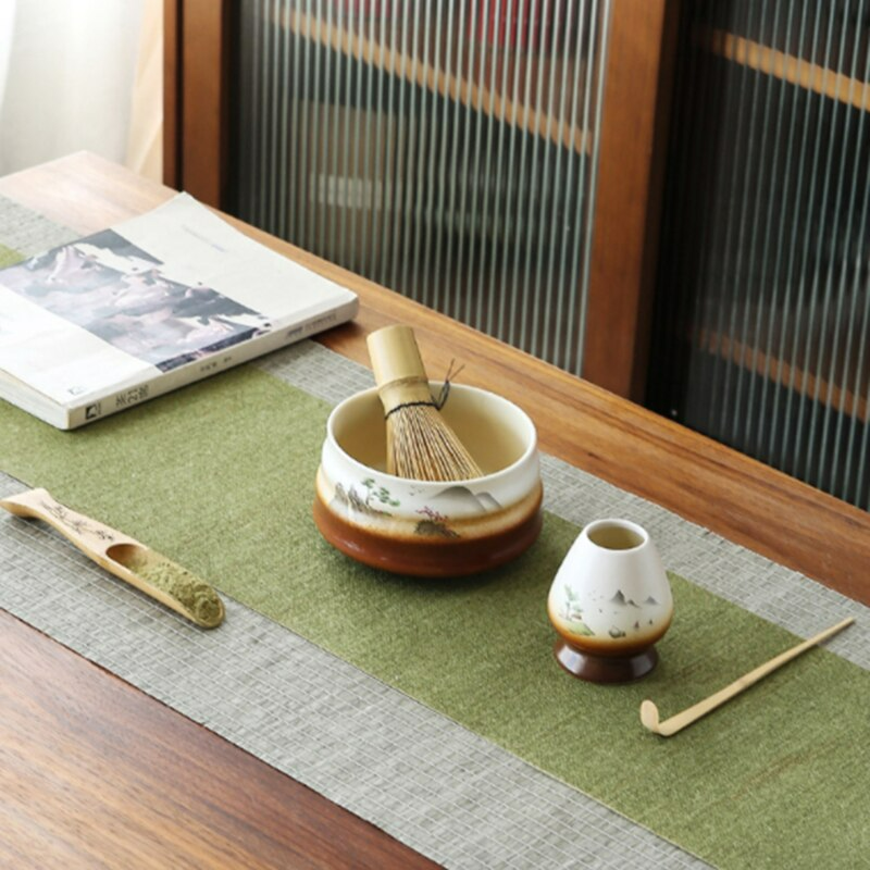 Kit Cérémonie Matcha Japonais – 4 Pièces en Bambou & Céramique
