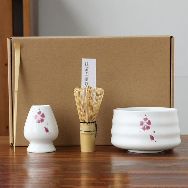Kit Cérémonie Matcha Japonais – 4 Pièces en Bambou & Céramique