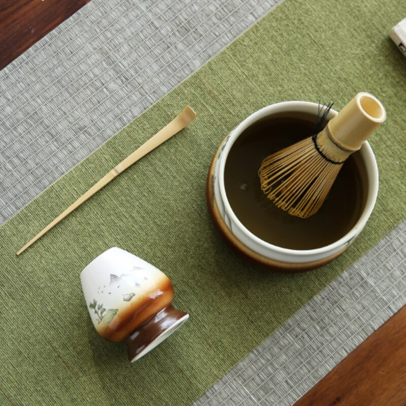 Kit Cérémonie Matcha Japonais – 4 Pièces en Bambou & Céramique