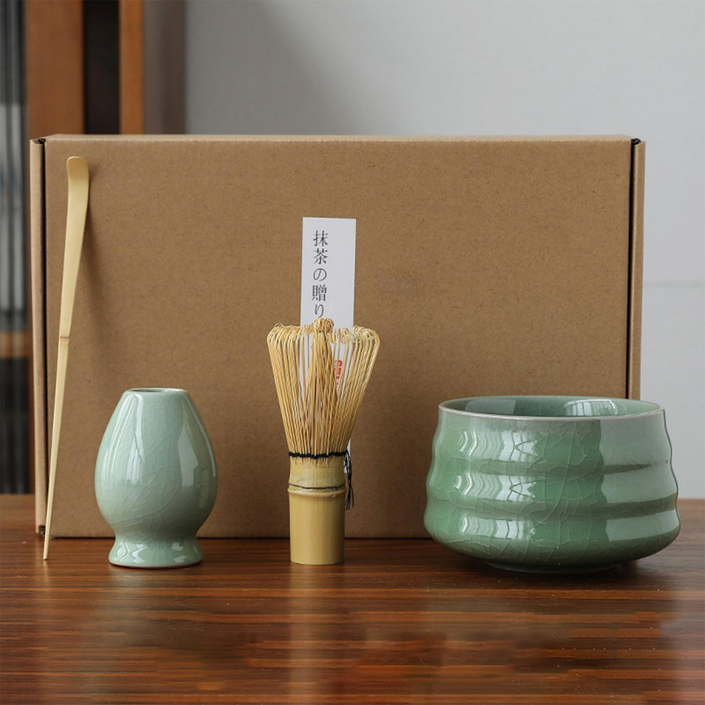 Kit Cérémonie Matcha Japonais – 4 Pièces en Bambou & Céramique