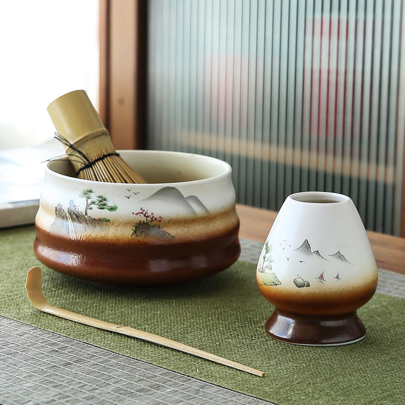 Kit Cérémonie Matcha Japonais – 4 Pièces en Bambou & Céramique