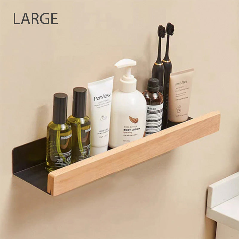 Étagère Murale Salle de Bain, Aluminium et Bois Massif