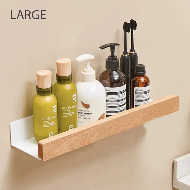 Étagère Murale Salle de Bain, Aluminium et Bois Massif