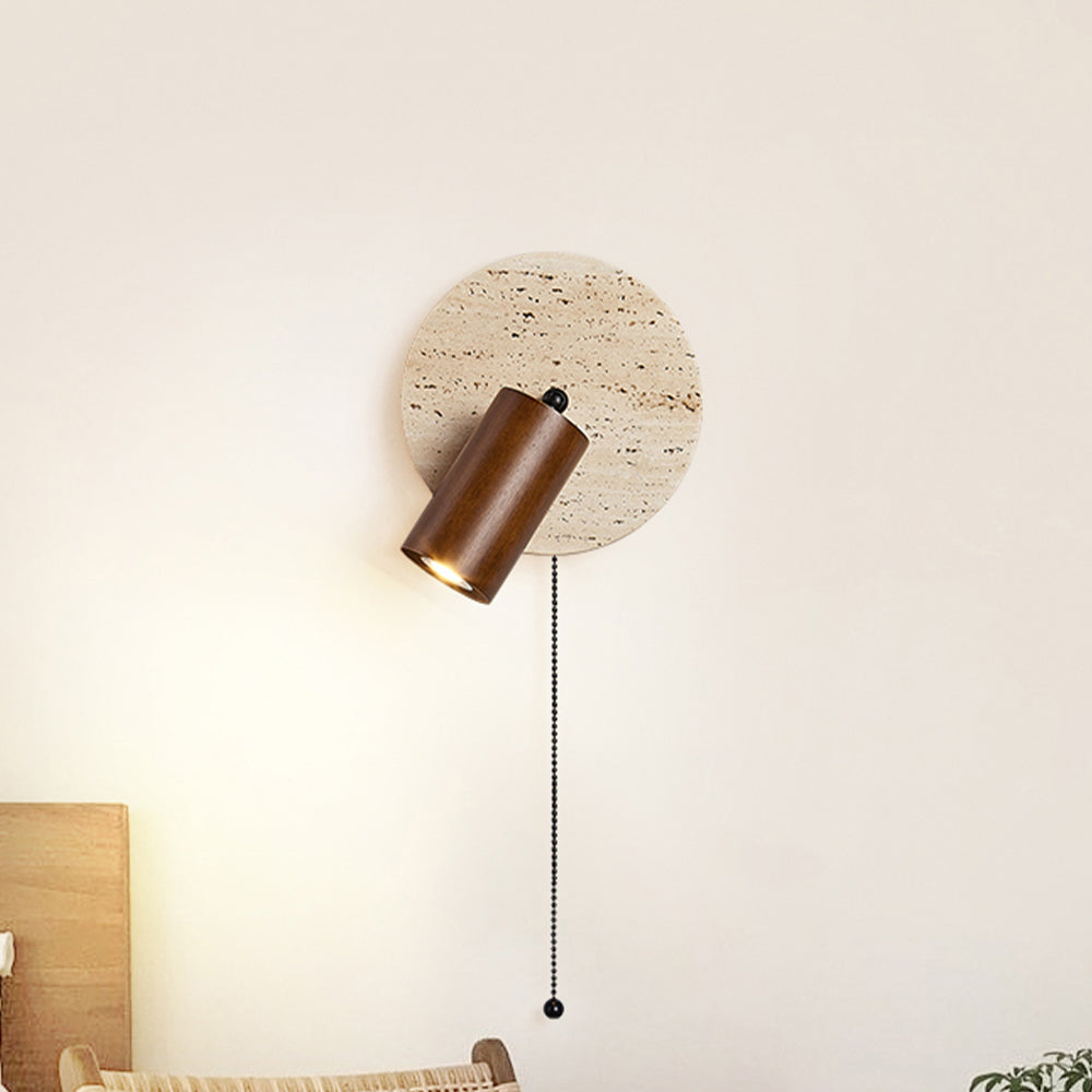 Applique Murale de Chevet, Travertin & Bois, Ø18cm, Orientable