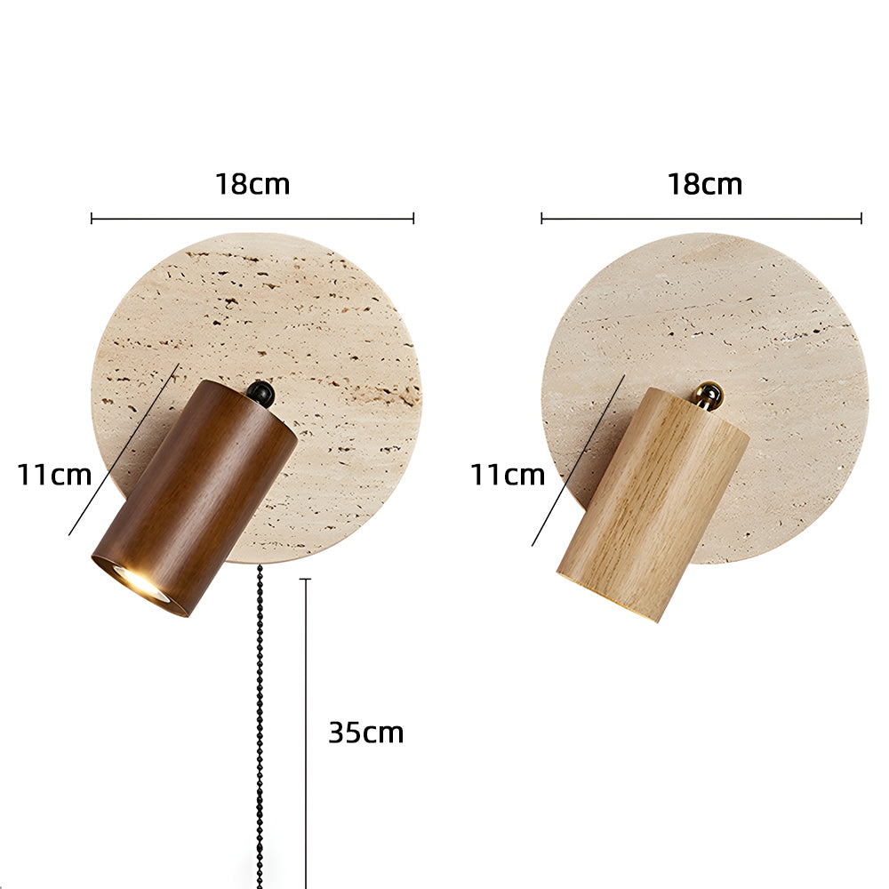 Applique Murale de Chevet, Travertin & Bois, Ø18cm, Orientable