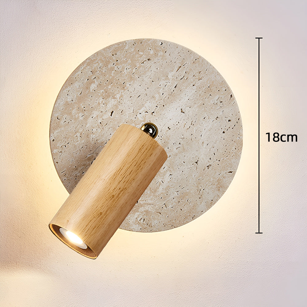 Applique Murale de Chevet, Travertin & Bois, Ø18cm, Orientable