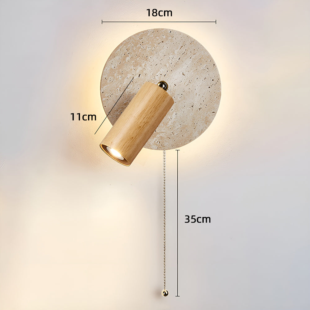 Applique Murale de Chevet, Travertin & Bois, Ø18cm, Orientable