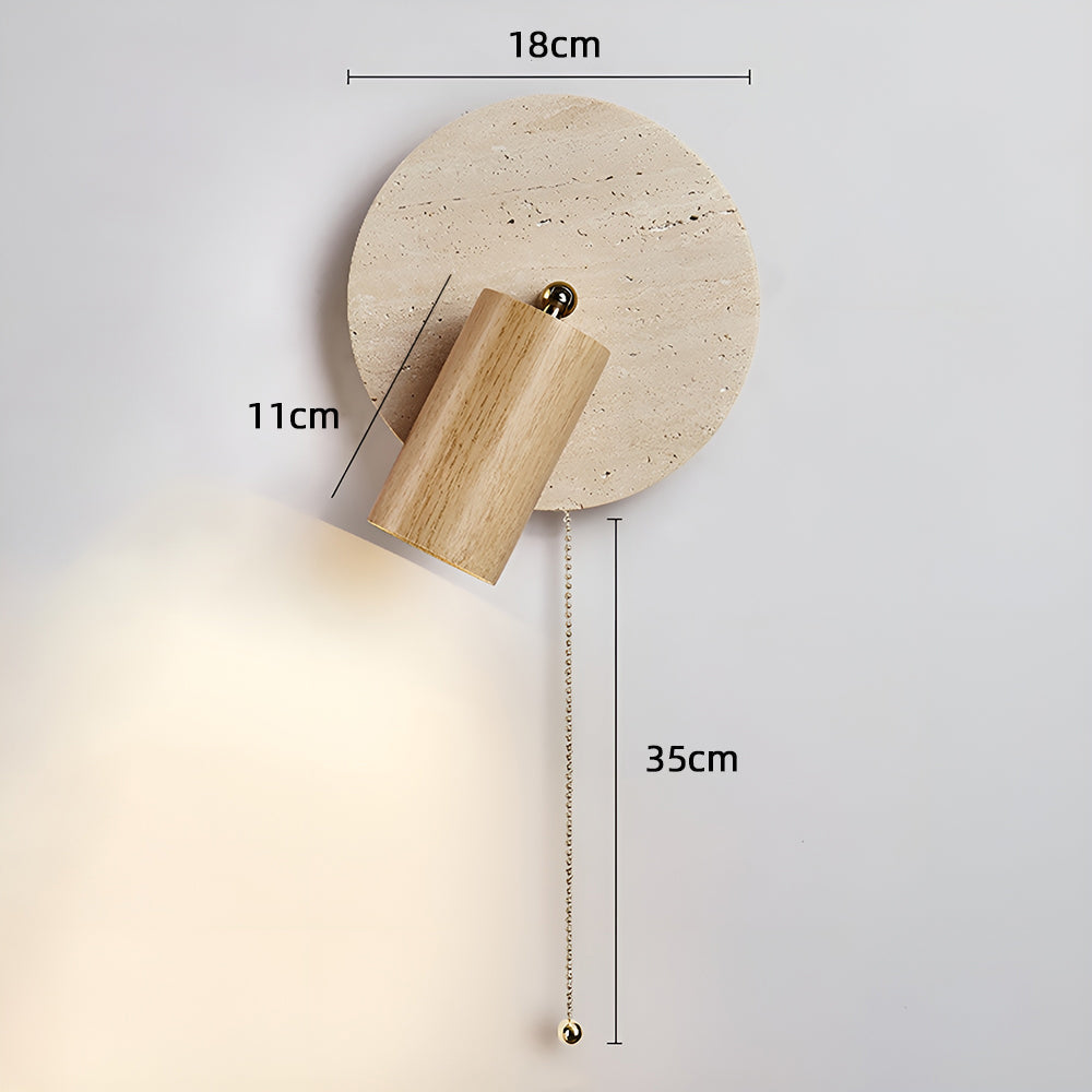 Applique Murale de Chevet, Travertin & Bois, Ø18cm, Orientable