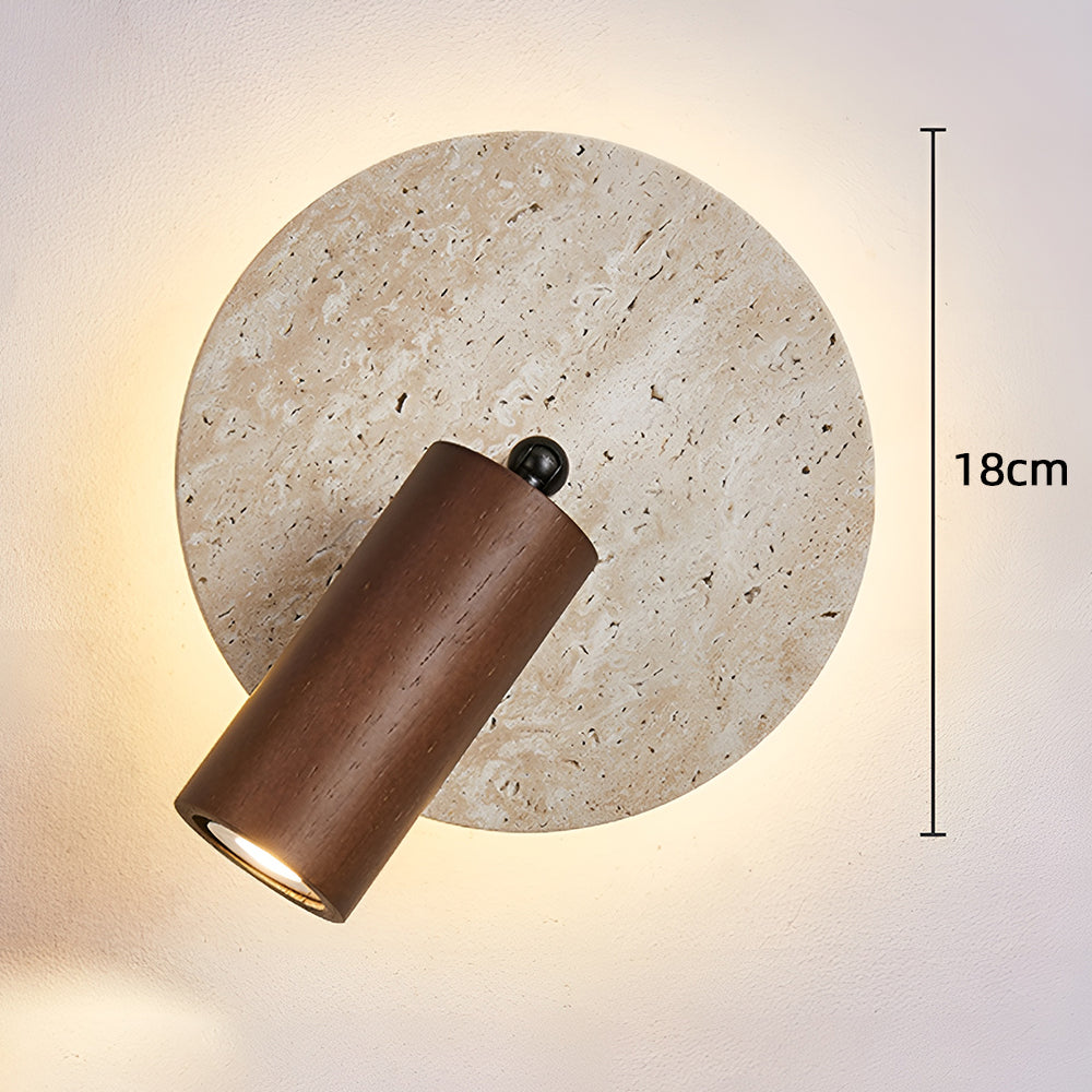 Applique Murale de Chevet, Travertin & Bois, Ø18cm, Orientable