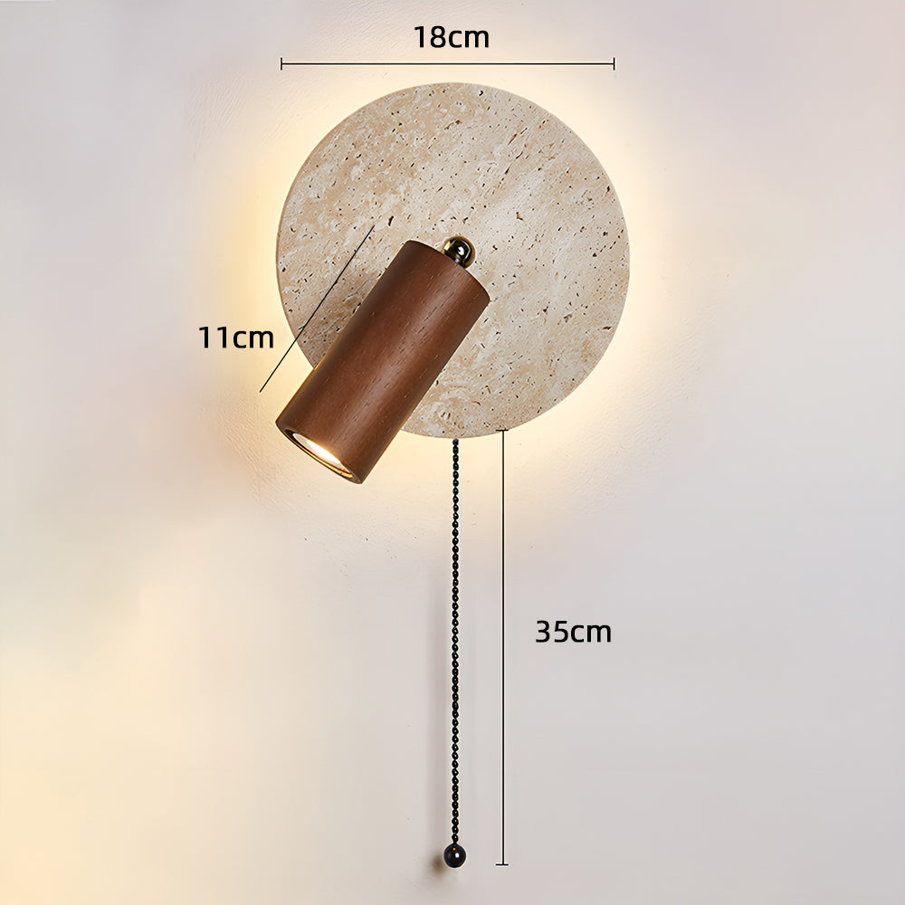 Applique Murale de Chevet, Travertin & Bois, Ø18cm, Orientable