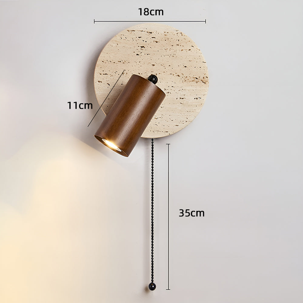 Applique Murale de Chevet, Travertin & Bois, Ø18cm, Orientable