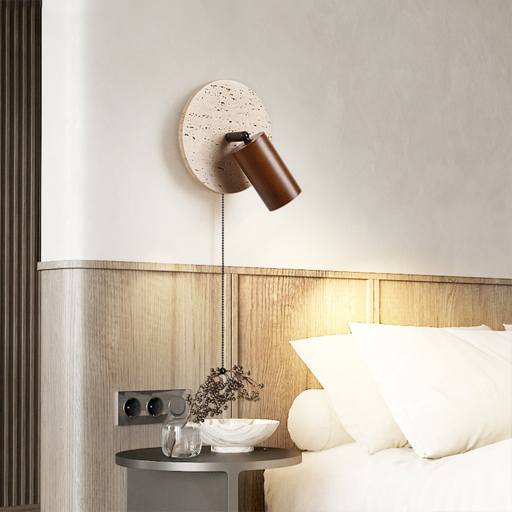 Applique Murale de Chevet, Travertin & Bois, Ø18cm, Orientable
