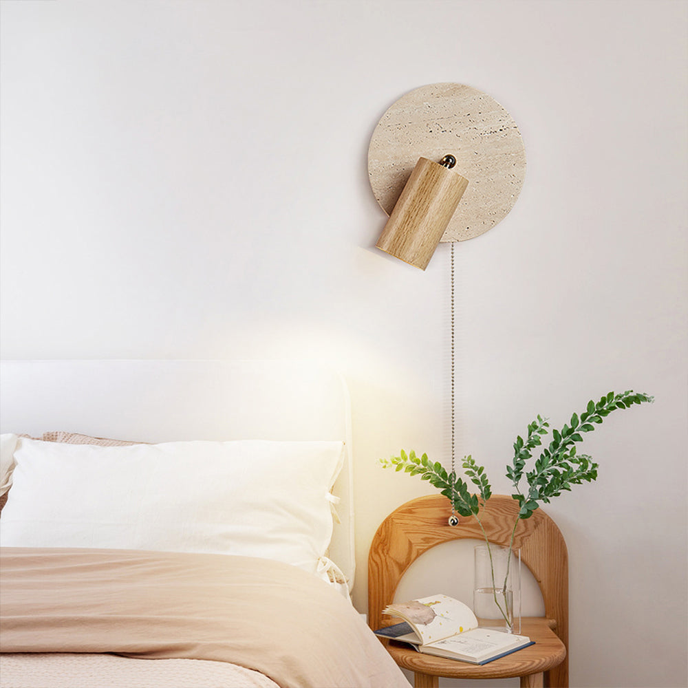 Applique Murale de Chevet, Travertin & Bois, Ø18cm, Orientable
