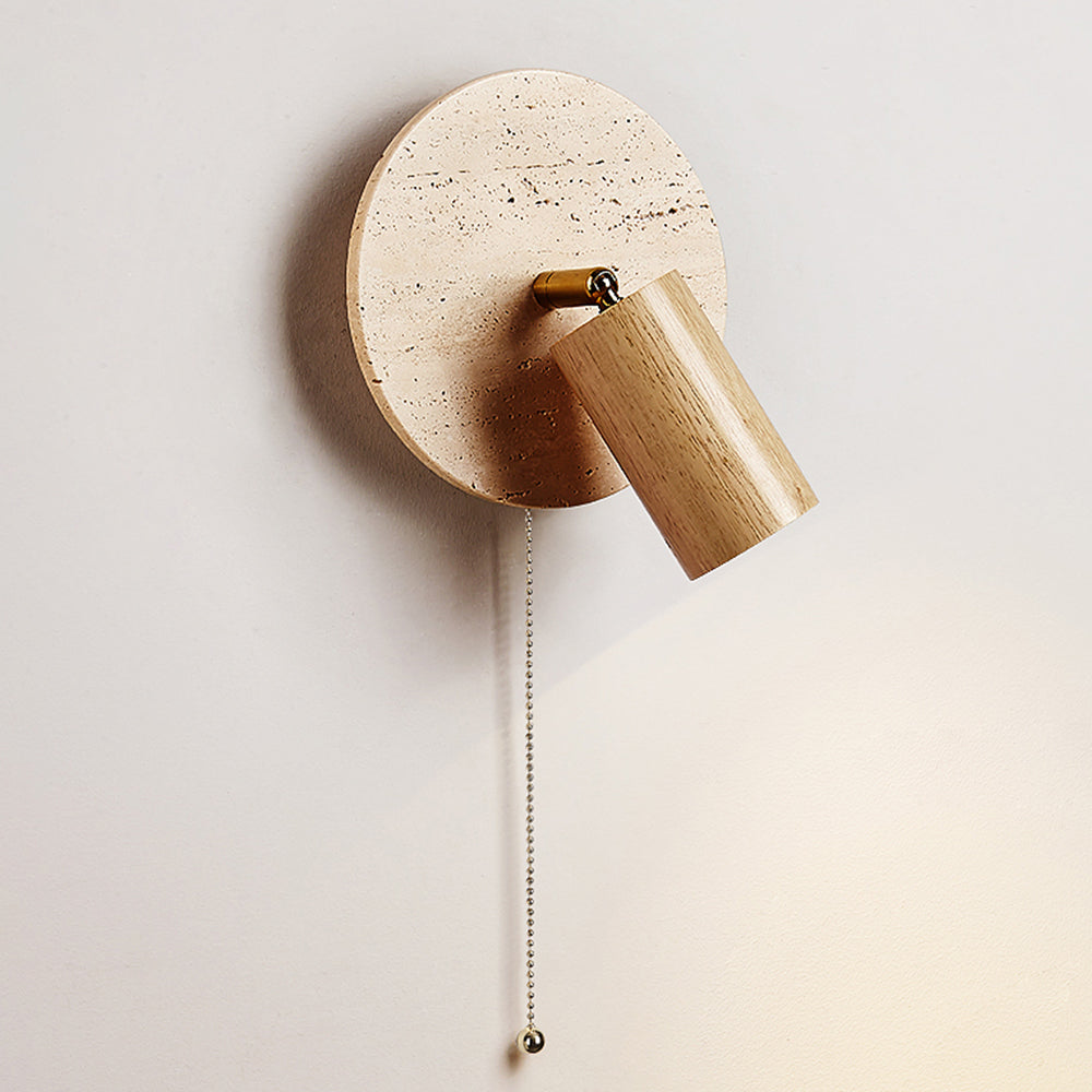 Applique Murale de Chevet, Travertin & Bois, Ø18cm, Orientable