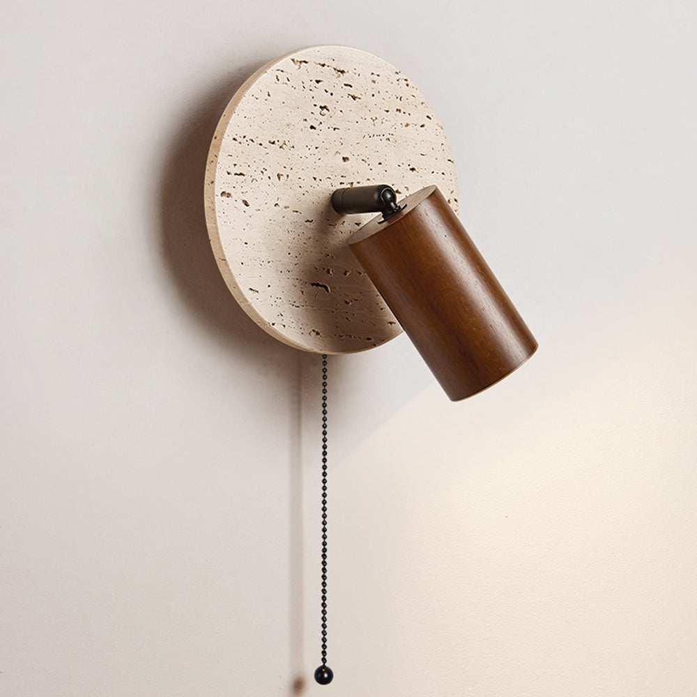 Applique Murale de Chevet, Travertin & Bois, Ø18cm, Orientable