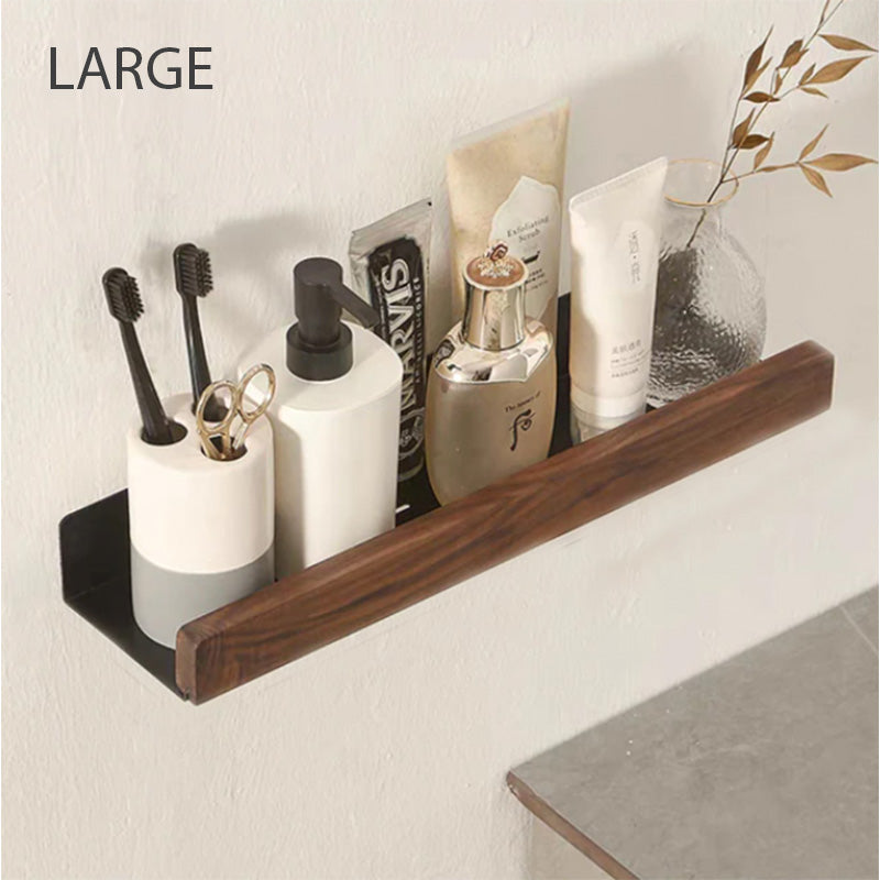 Étagère Murale Salle de Bain, Aluminium et Bois Massif