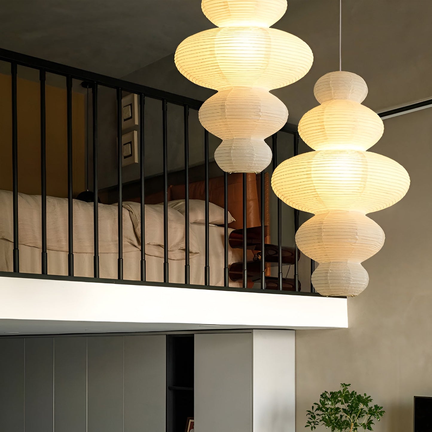 Suspension Akari Juni, Papier Sculpté Blanc, Design Ondulé